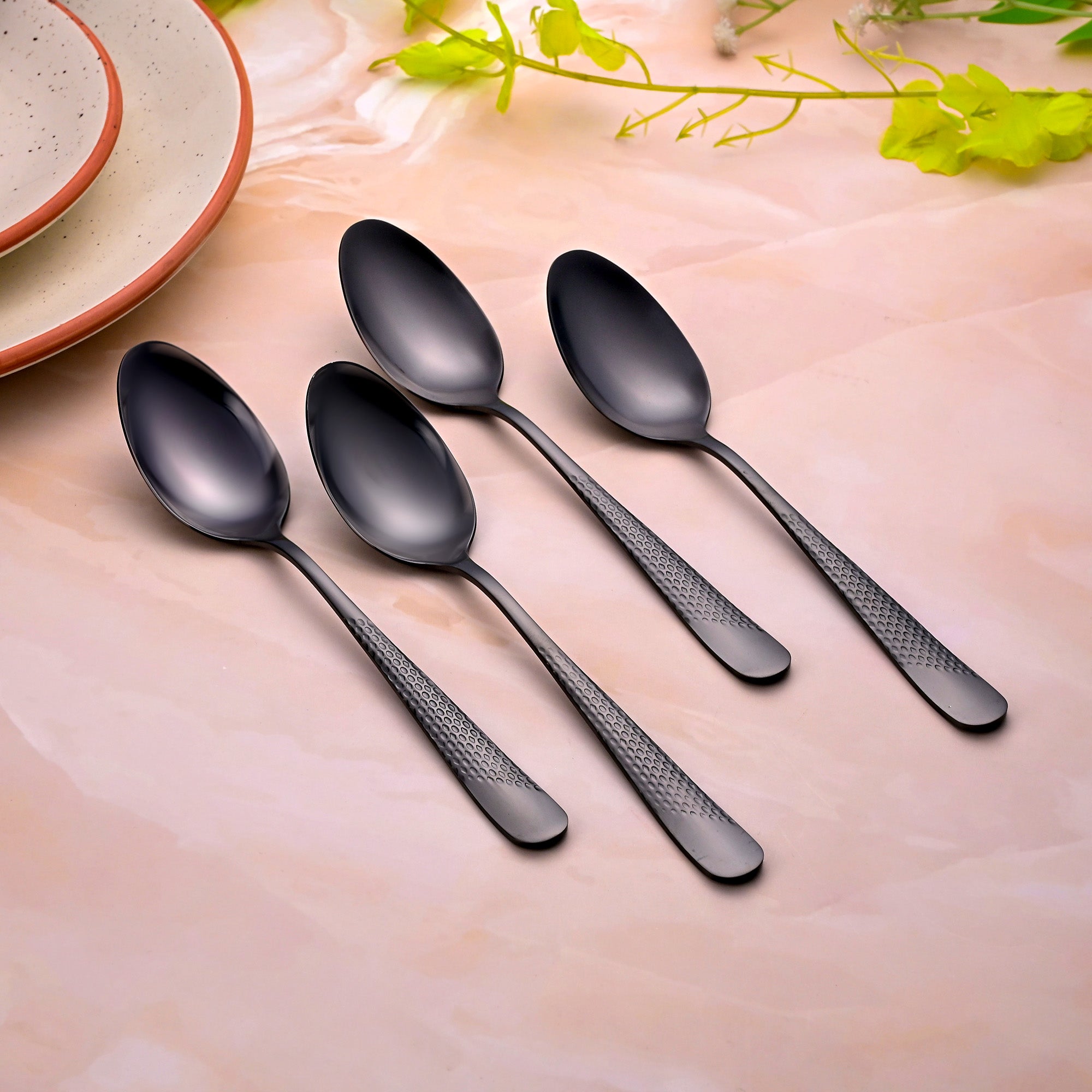 Onyx Black Stainless Steel Spoons Set of 4 with a Sleek Finish

