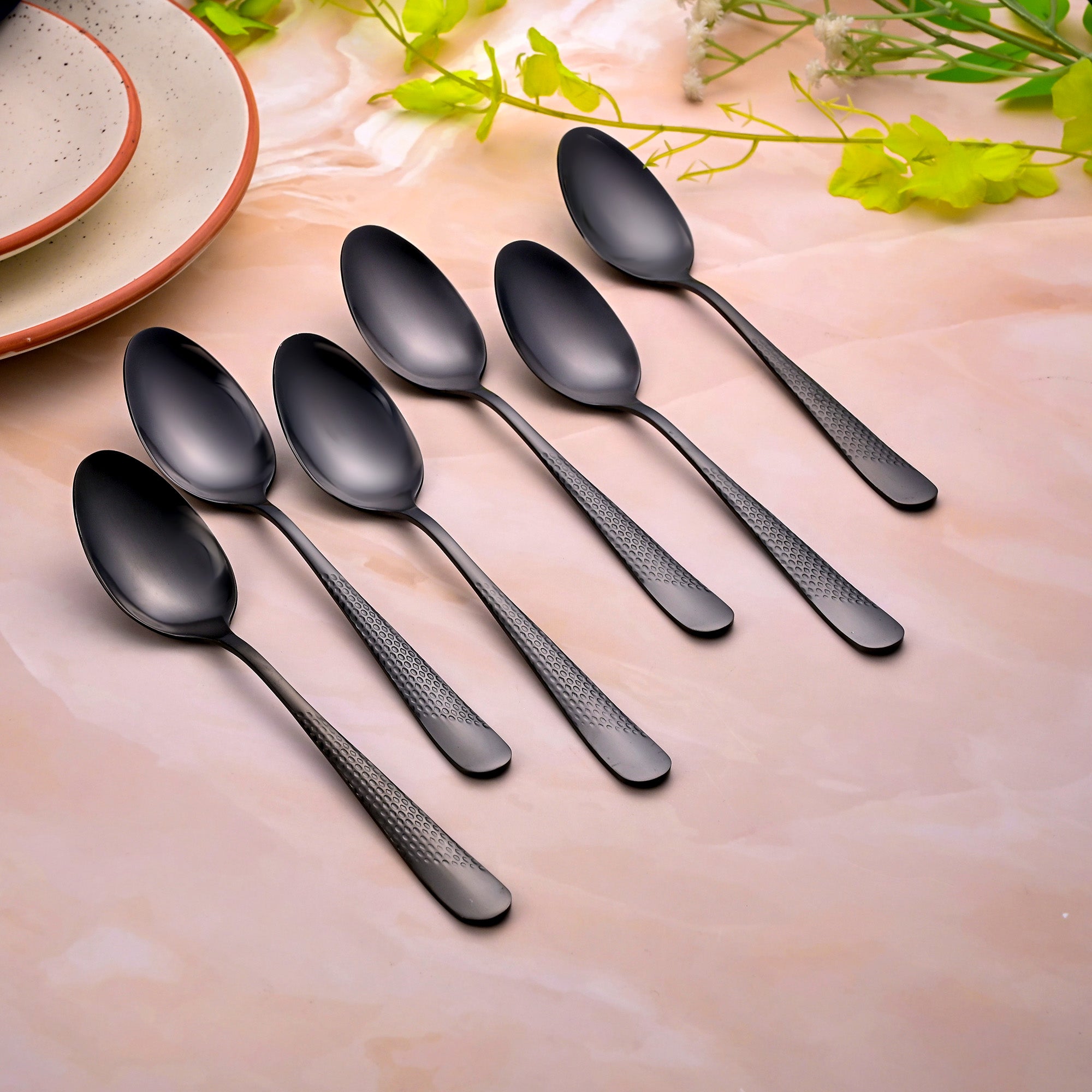 Onyx Black Stainless Steel Spoons Set of 6 with a Sleek Finish

