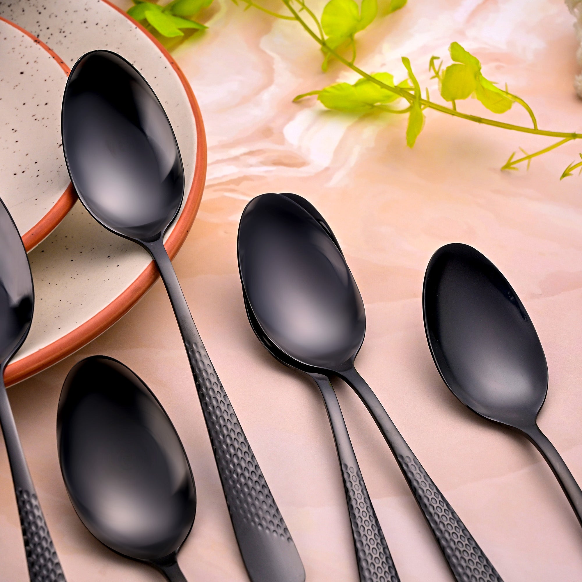 Onyx Black Stainless Steel Spoons Set of 6 for Everyday Dining

