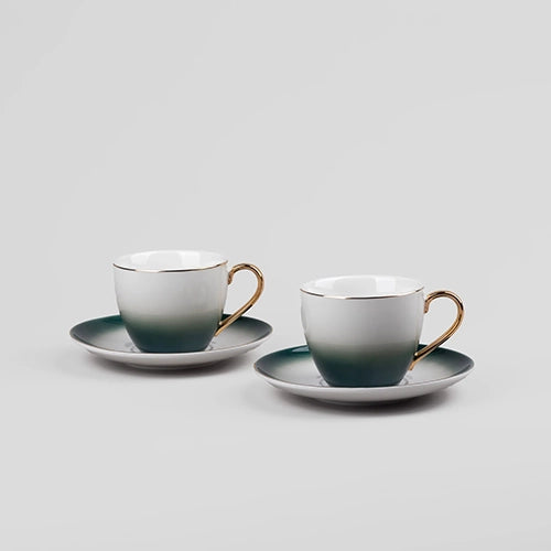 Cup and Saucer Set with Gold Trim Styled for Afternoon Tea