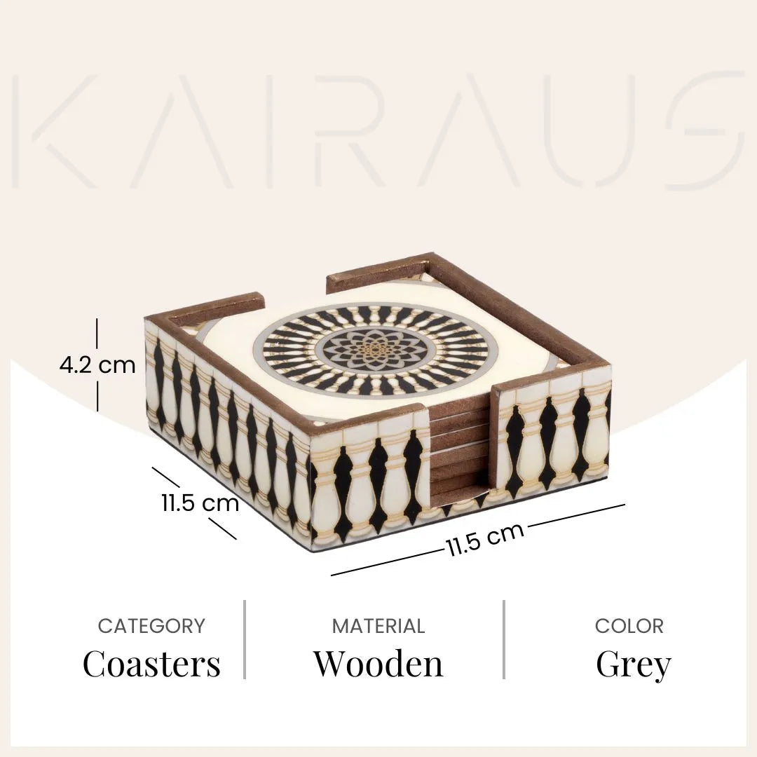 Six-piece Mandala wooden coaster set for dining table

