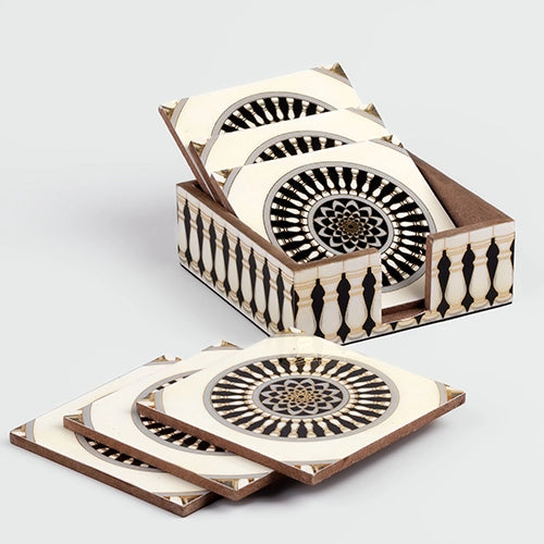 Decorative wooden coasters for cups, mugs, and glasses

