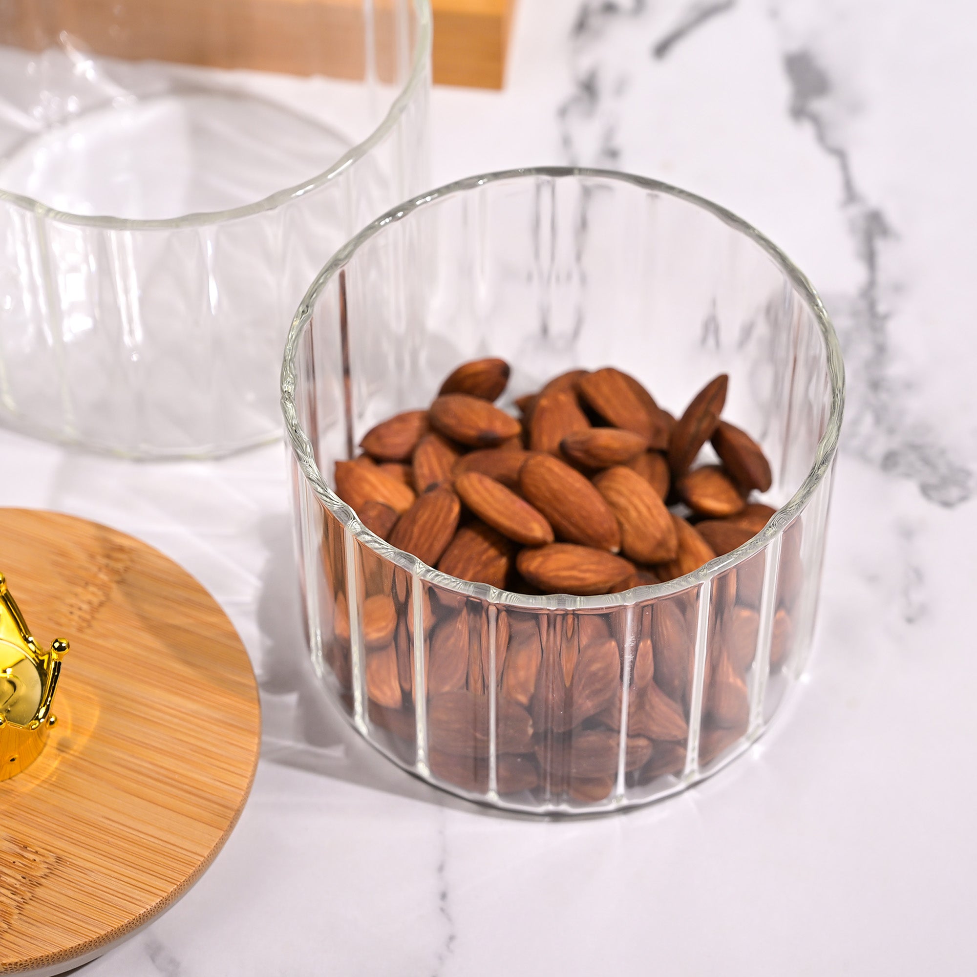 Clear glass containers for dry fruits and snacks
