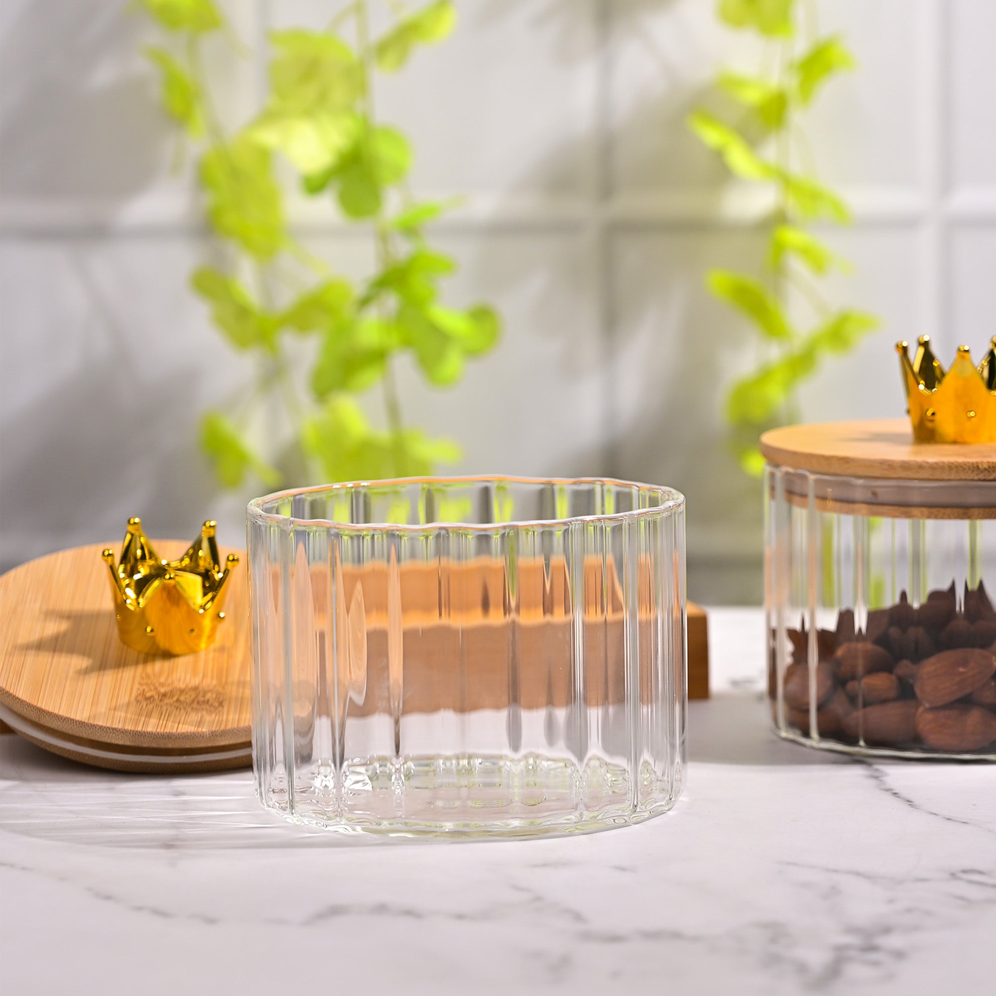 Elegant transparent jars for nuts and dried fruits

