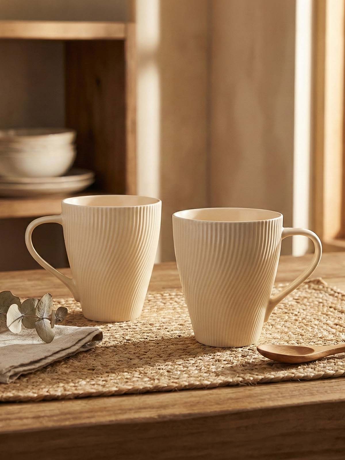 Pale Peach Unique New Bone China coffee mug set of 2

