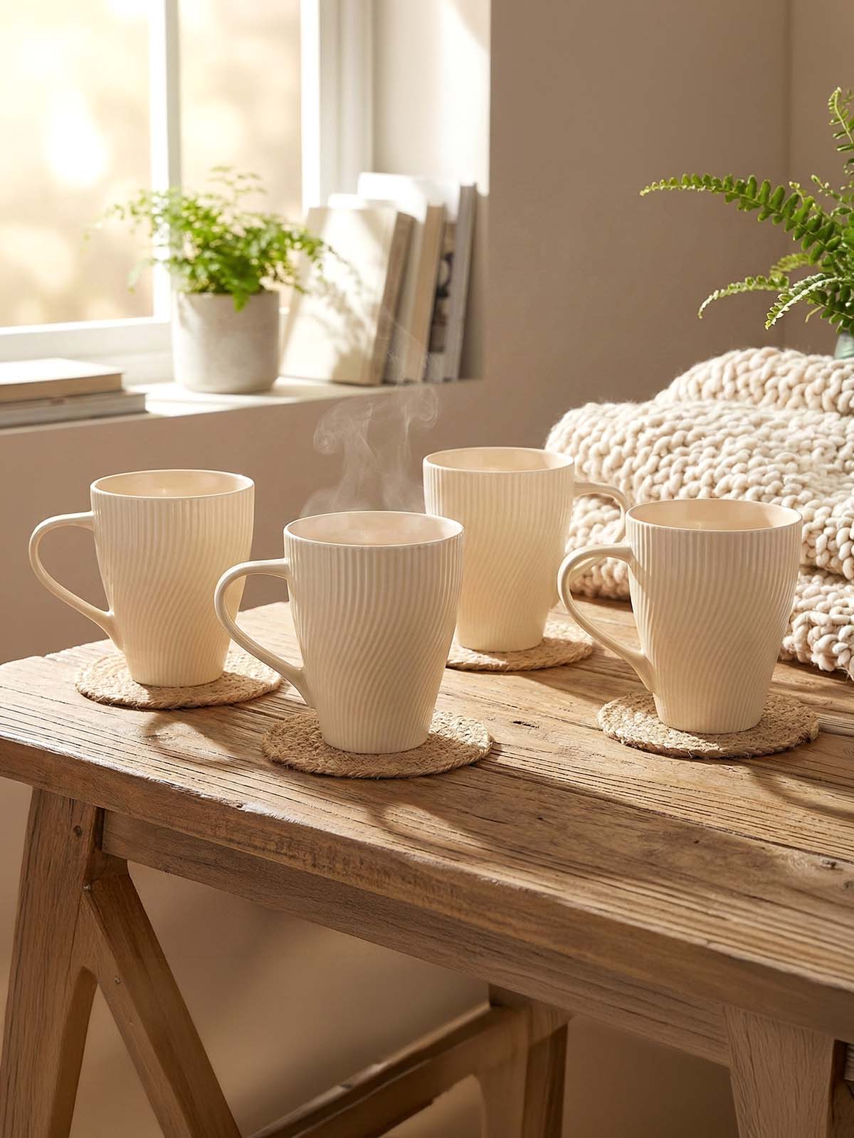 Pale Peach Unique New Bone China coffee mug set of 4

