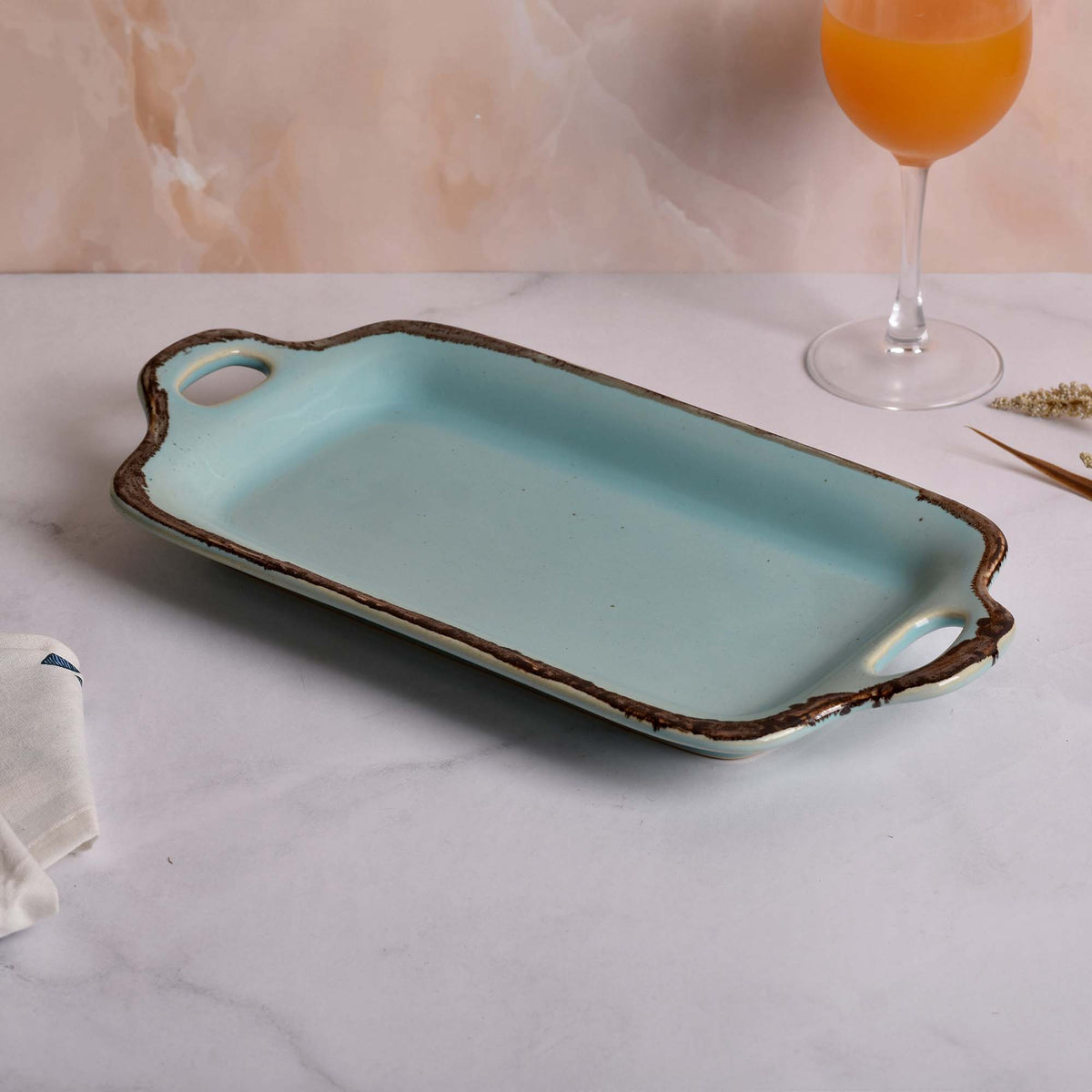Pastel blue decorative platter for home dining

