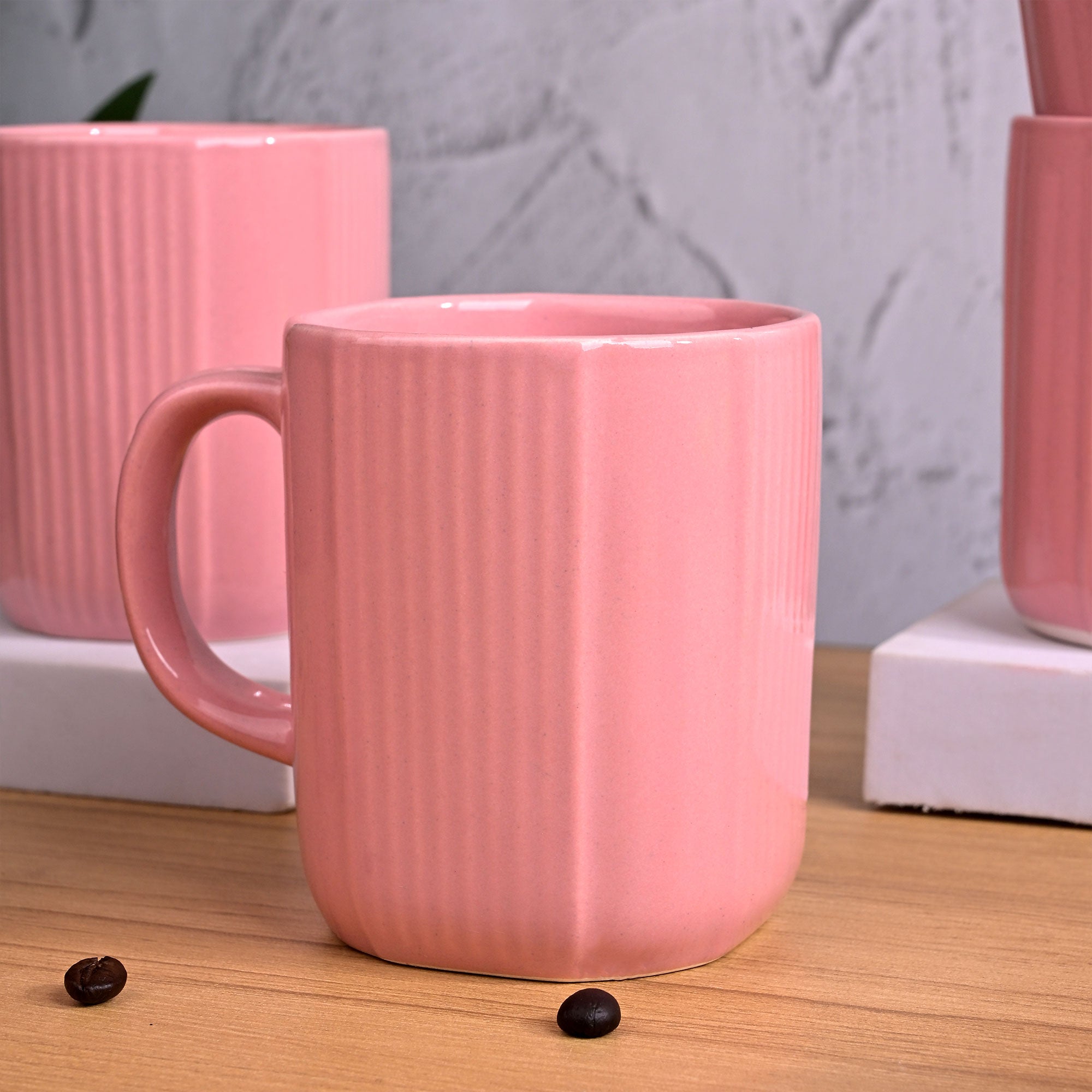 Stylish pastel pink coffee mugs

