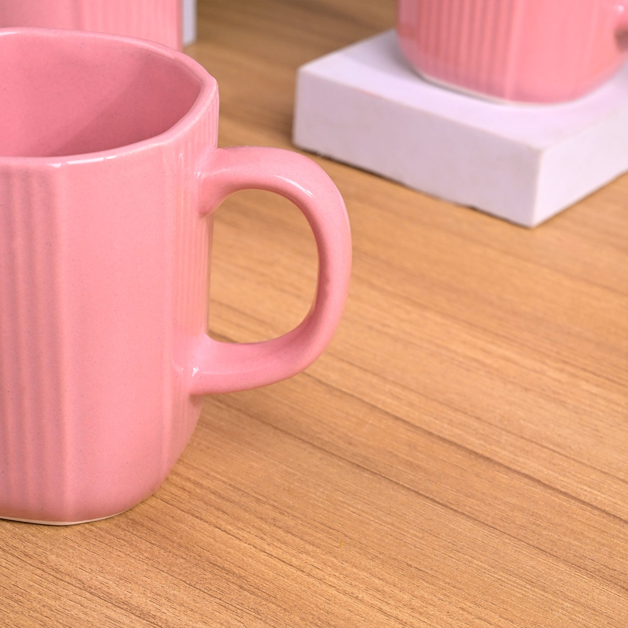 Pastel pink ceramic mugs for coffee

