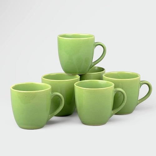 Set of Six Pear Green Glossy Ceramic Cups