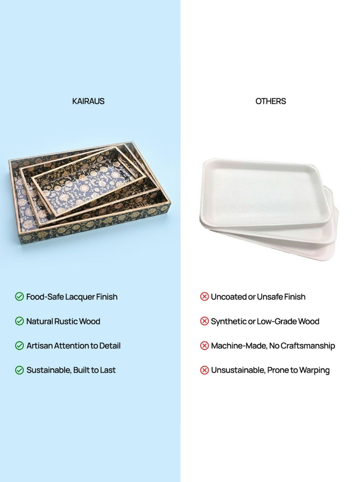 Persian Floral Black & Gold Serving Tray Set