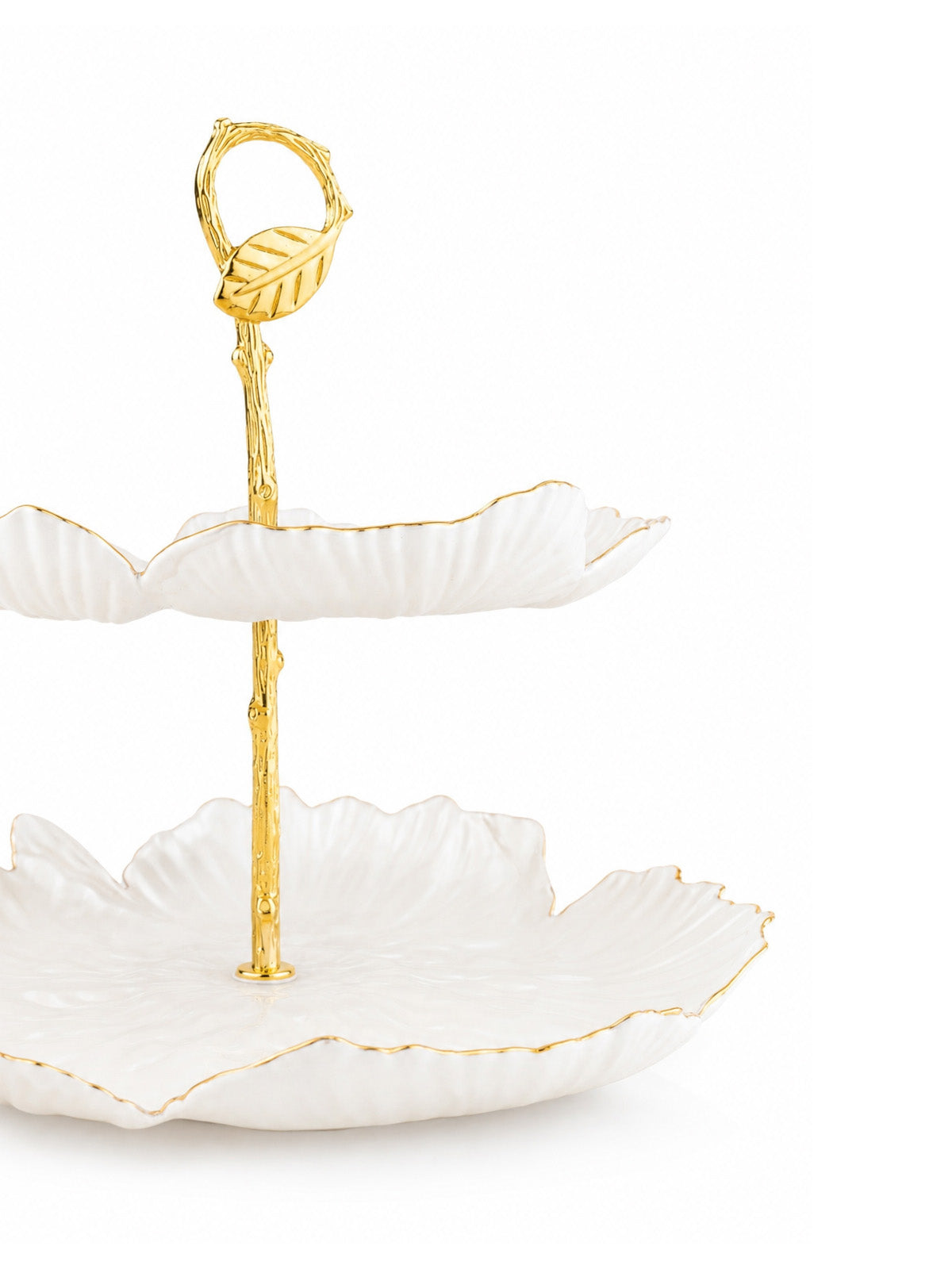 Gold two-tier food serving stand

