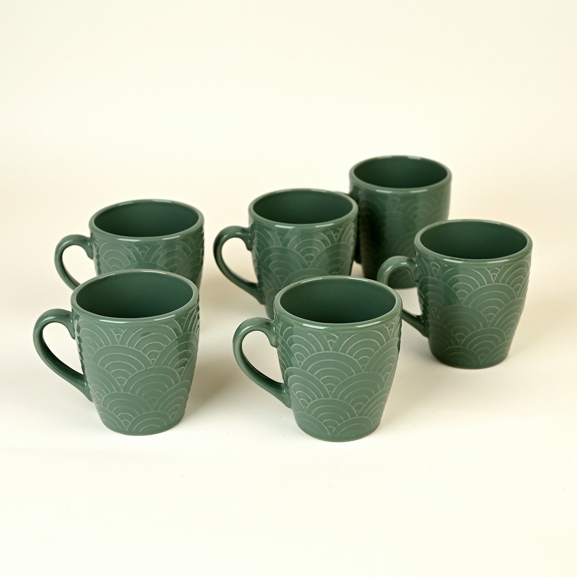 Pine Green Ceramic Coffee Mug Set of 6