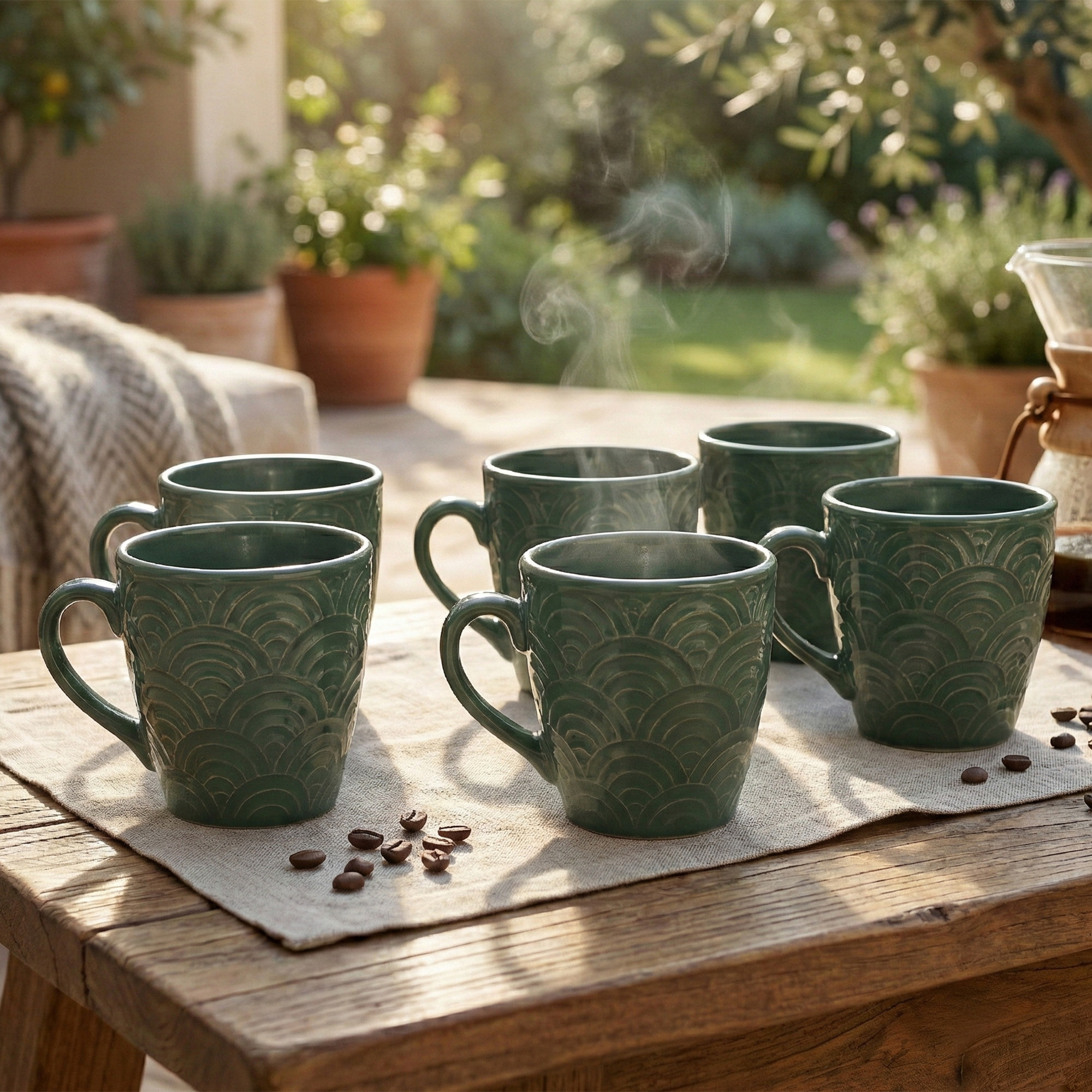 Pine Green Ceramic Coffee Mug Set of 6