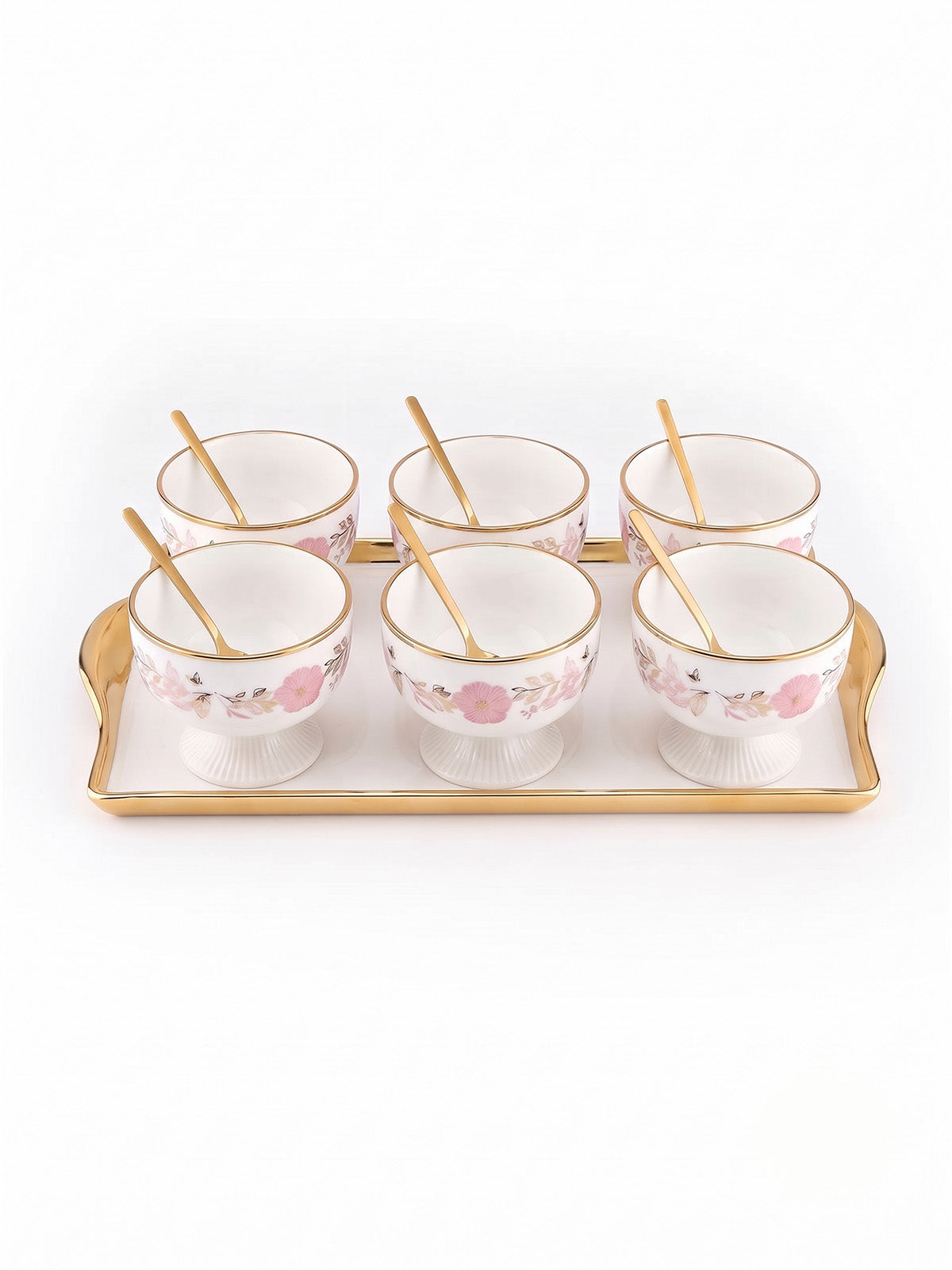 Pink Petal gold dessert bowl set

