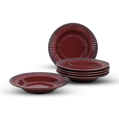 Majestic Maroon Ceramic Pasta Plates Set of 6 (9.5 inch)