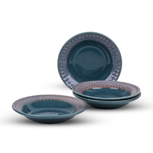 Vintage Blue Ceramic Snack Plate Set of 4 (7.5 inch)
