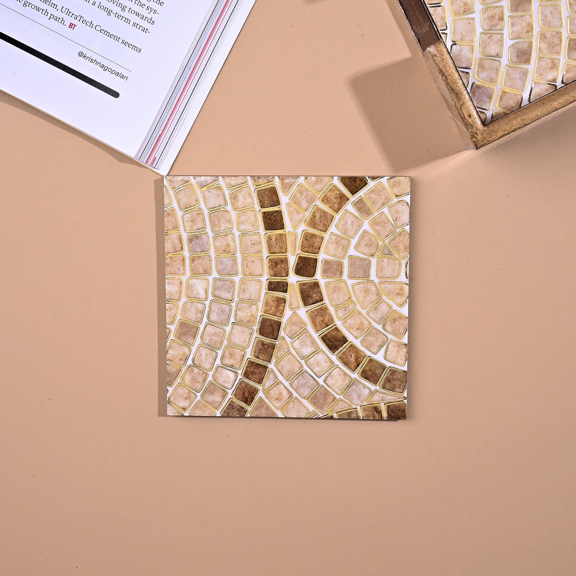 Elegant brick pattern wooden coaster set for home

