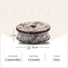 Handcrafted ceramic casserole with elegant lid design


