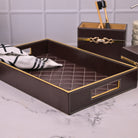 Luxury maroon leather bathroom accessories for sophisticated interiors


