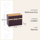 Stylish maroon leather vanity accessory set for bathroom decor

