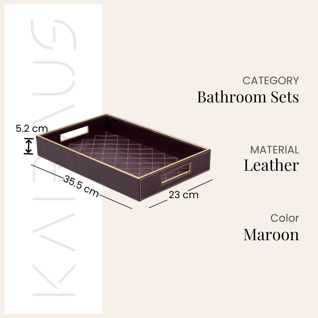 Premium maroon leather bathroom organizer set for modern homes

