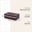 Decorative maroon leather bath accessories with refined detailing

