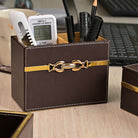 Decorative maroon leather desk accessory organiser


