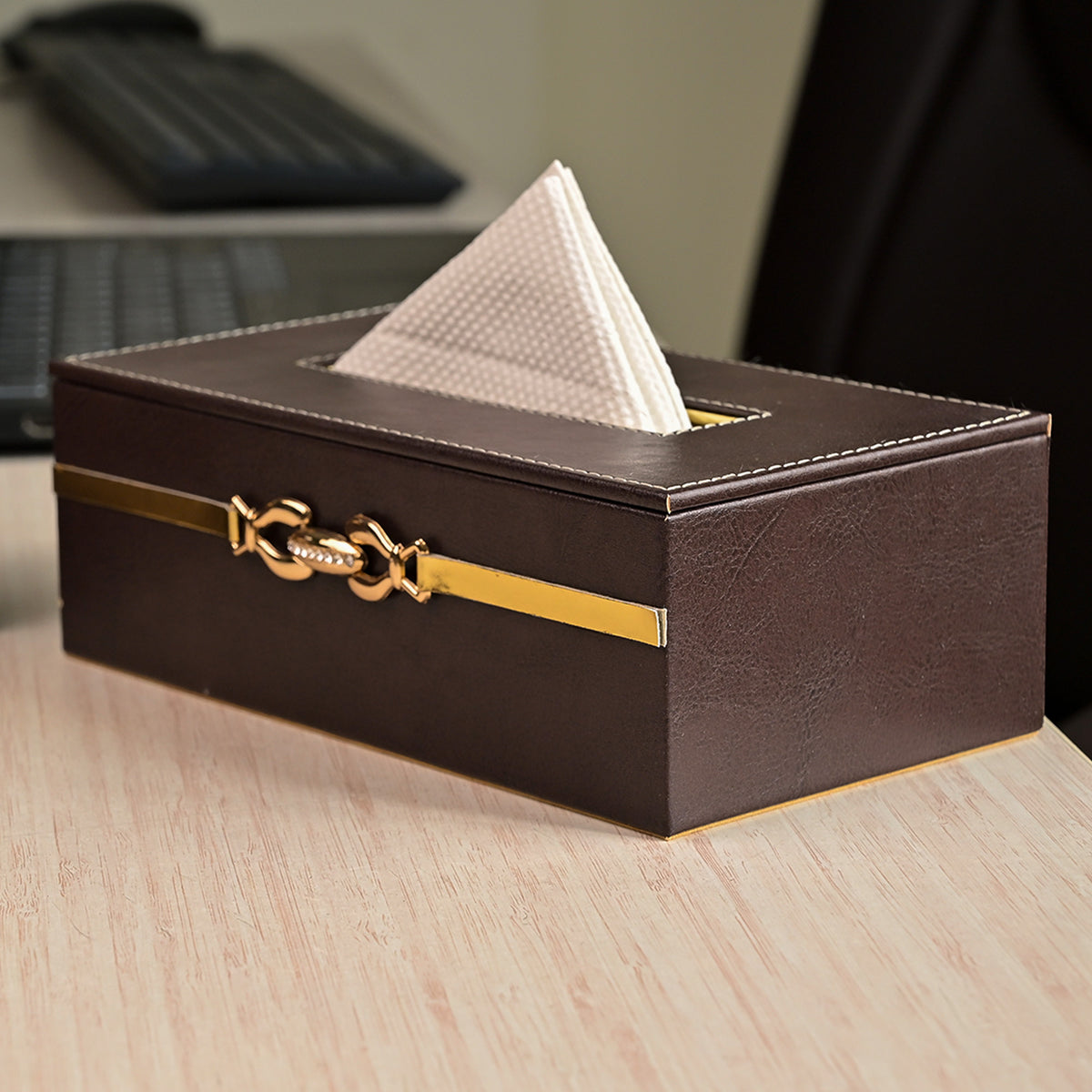 Professional maroon leather desktop organiser with storage

