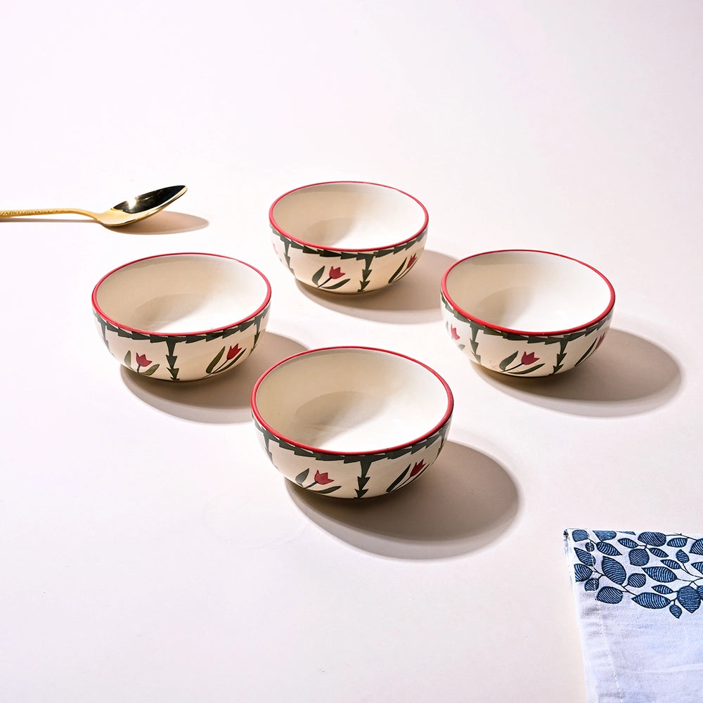Premium tropical print ceramic bowl set of 4

