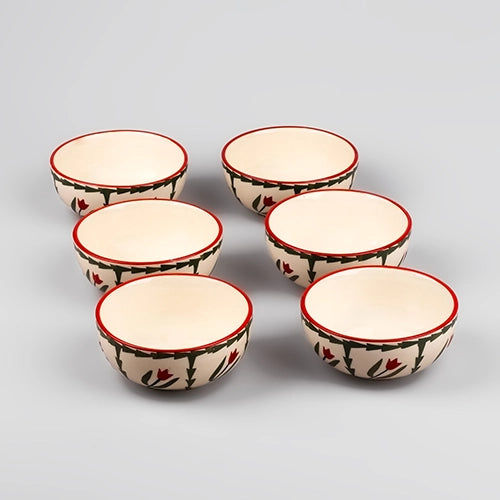 Set of six tropical print ceramic bowls


