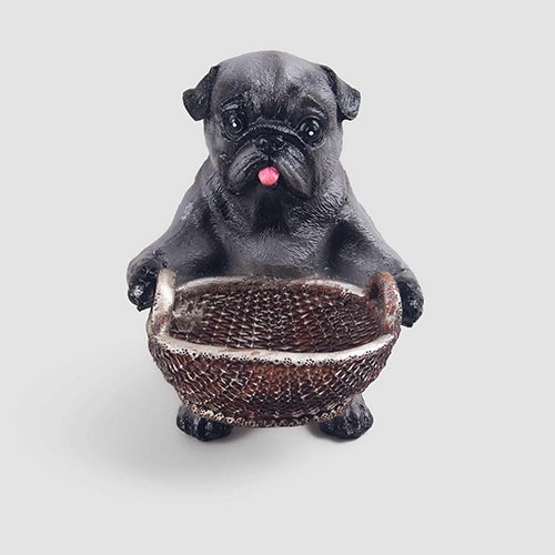 Cute puppy sitting in a basket decorative statue


