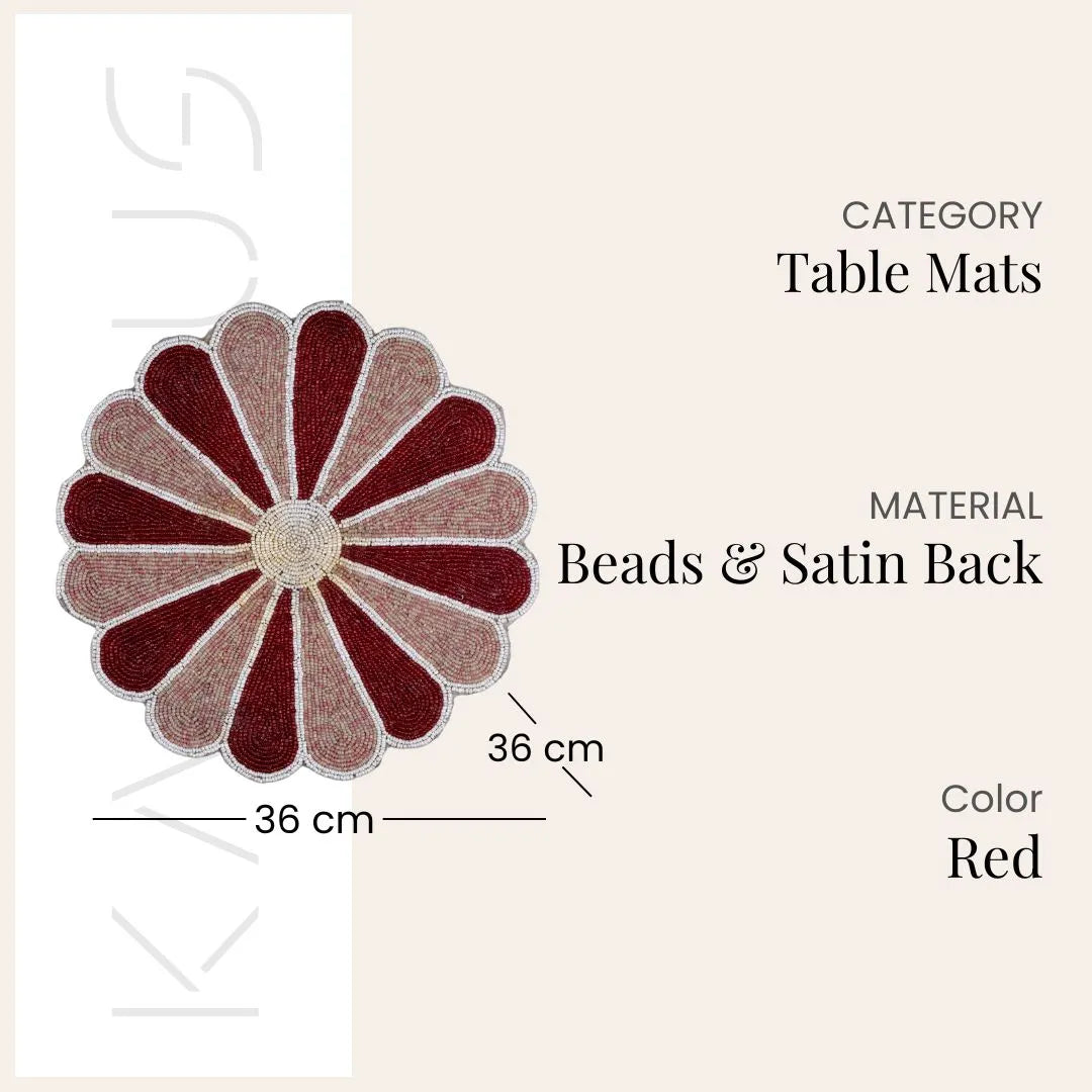 Flower-shaped red white placemat for dining table
