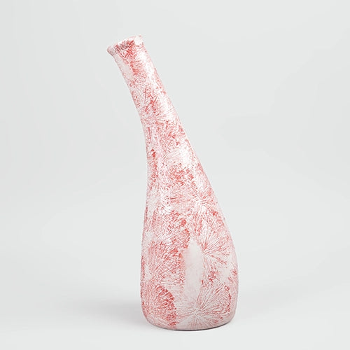 Red and white textured flower vase with elegant design

