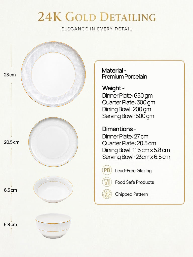 Premium Regal Spell porcelain dinner set with pure gold detailing

