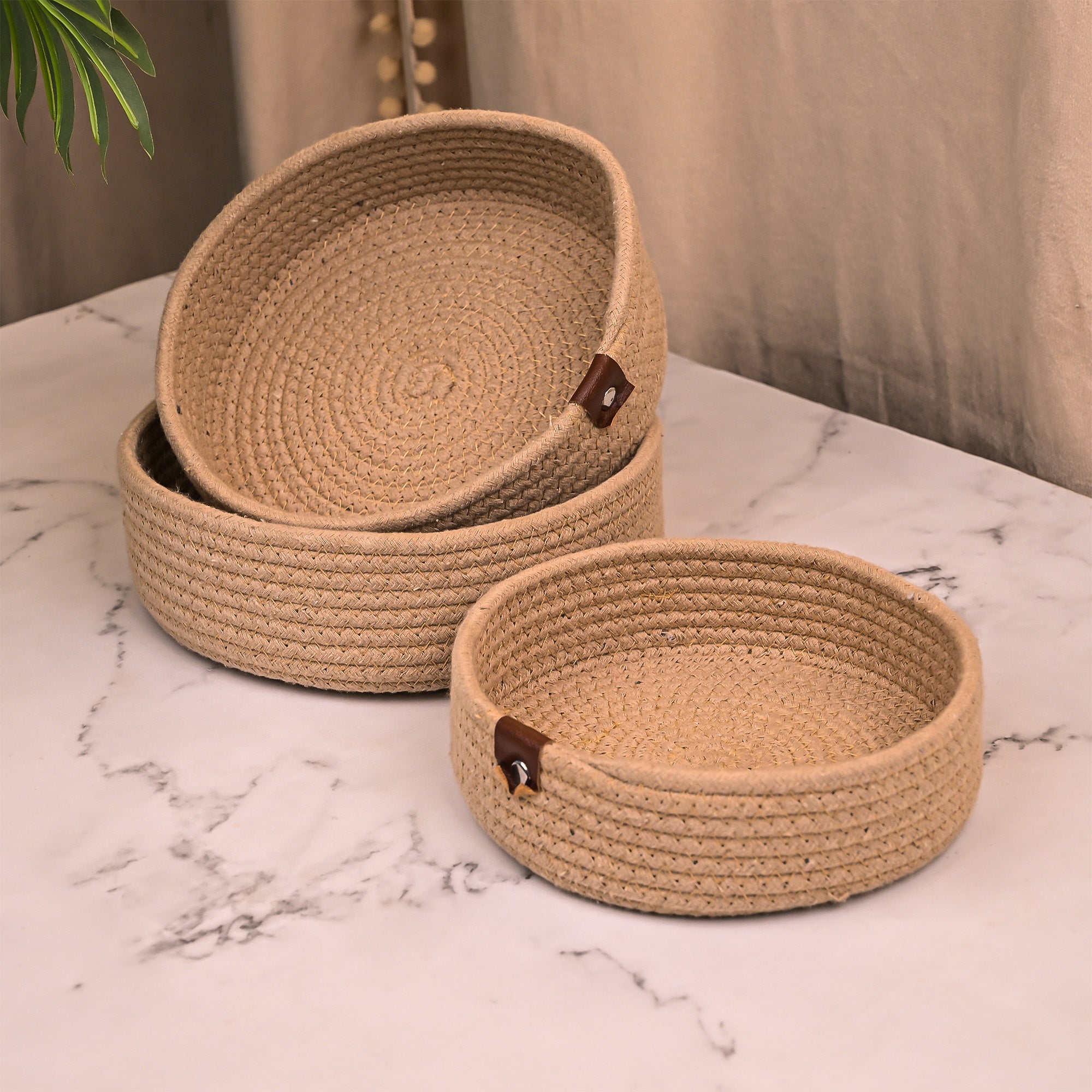 Round shaped storage basket set for home organization

