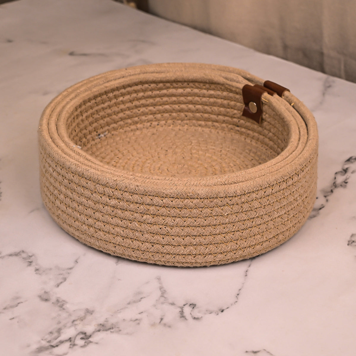 Decorative round storage baskets with natural woven design

