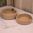 Natural fiber round basket set for household storage


