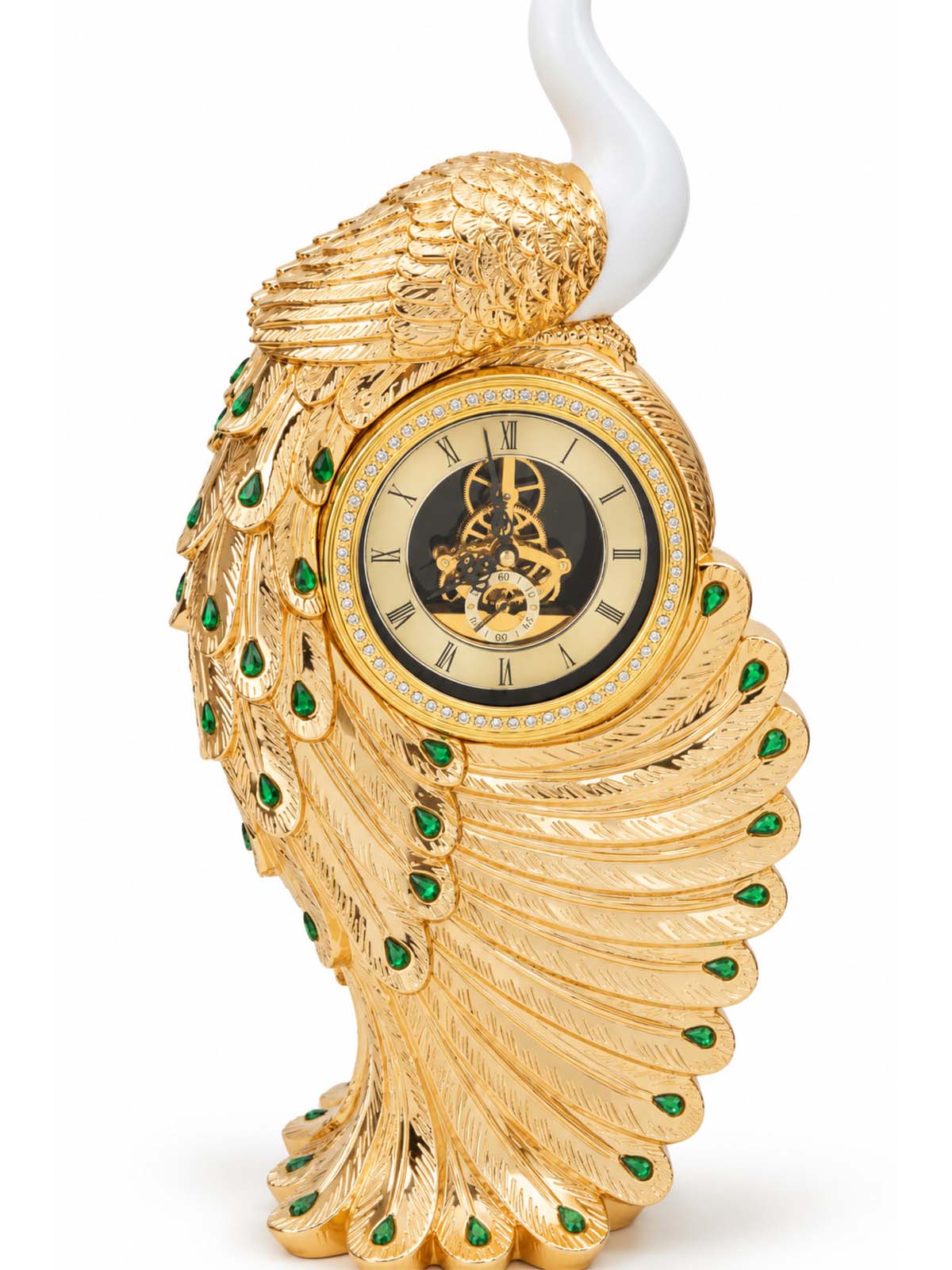 Royal Peacock Table Clock with elegant feather-inspired design

