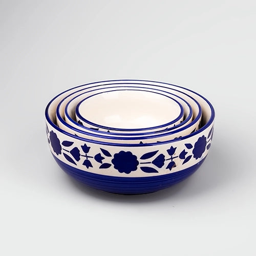 Four-piece royal blue bloom bowl set

