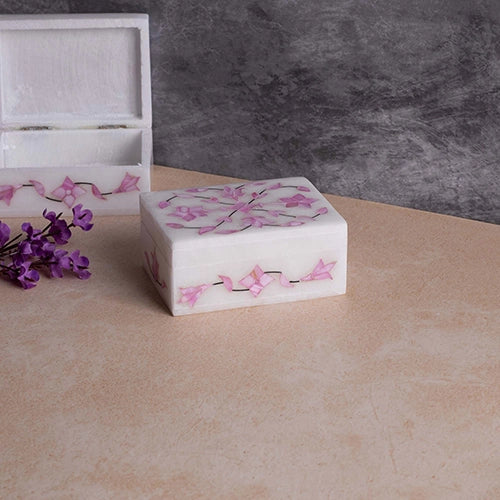 Elegant pink marble jewelry storage box for home decor

