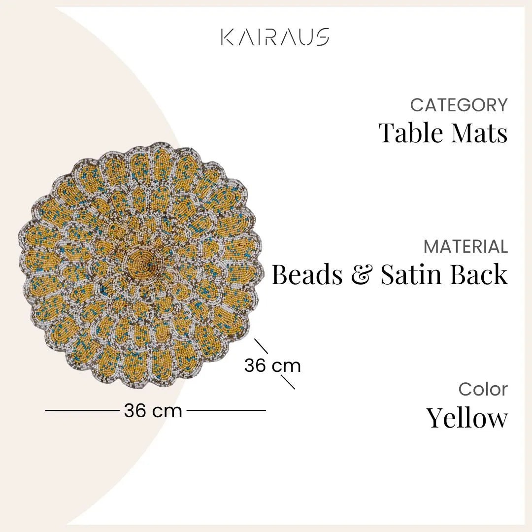 Elegant royal yellow and white table mat for home decor
