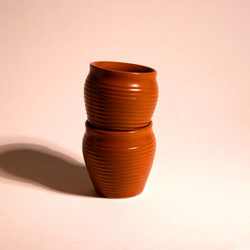 Set of 2 Rustic Ceramic Tea Cups with an Earthy Design

