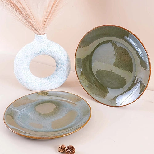Rustic green dinner plates set of 2