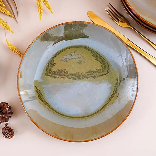 Set of 2 rustic green dinner plates


