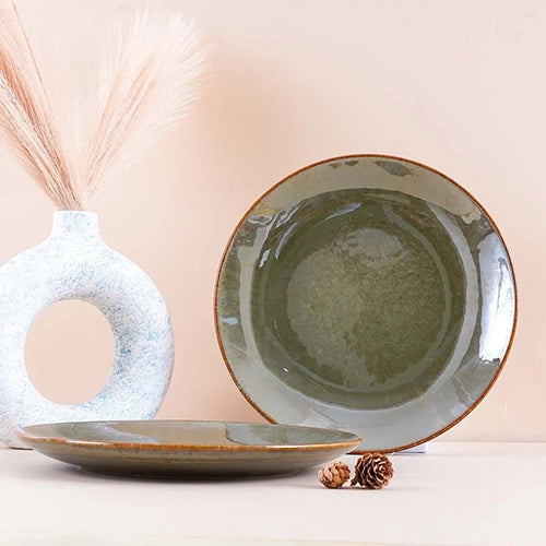 10.5 inch rustic green dinner plate set

