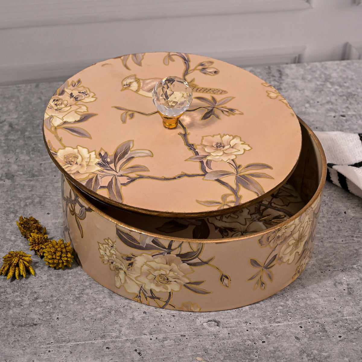Vintage-style white wooden storage box for home decor

