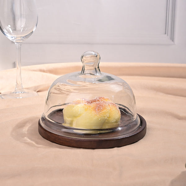 Elegant Cloche with Wooden Tray (17x17 cm)