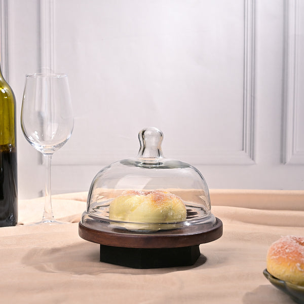 Elegant Cloche with Wooden Tray (17x17 cm)