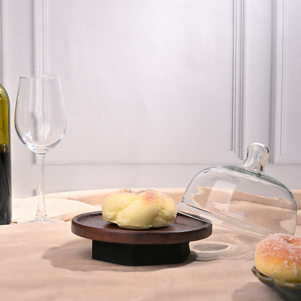 Elegant Cloche with Wooden Tray (17x17 cm)